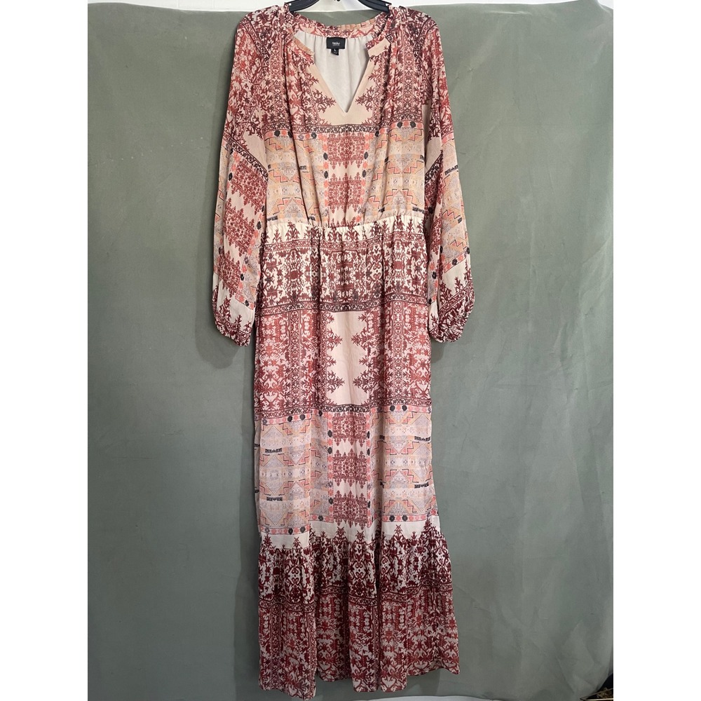 Mossimo Supply Co Womens Boho Tile Print Maxi Dress Burgundy Coral Large